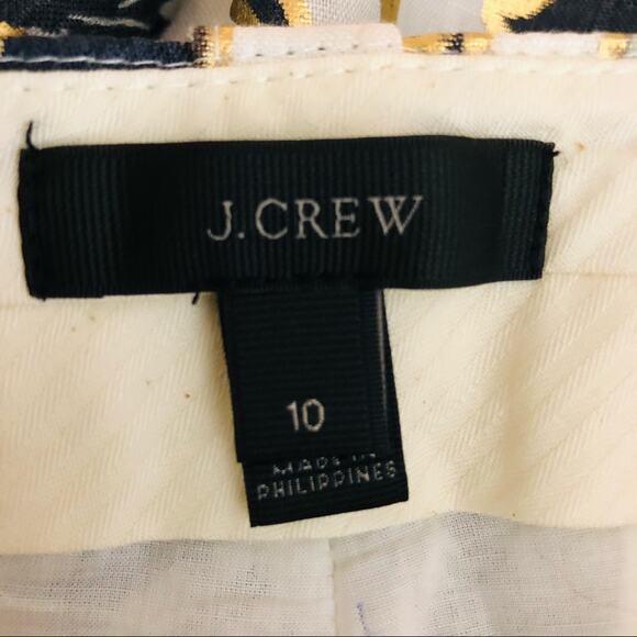 J Crew cream brown linen palm leaf tropical metallic ankle pants 10 - Picture 6 of 7
